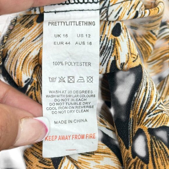 PrettyLittleThing Womens Tropical Leaf Print Flared Pants SZ 12 Beach Summer - Picture 4 of 11